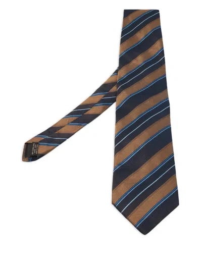 Pre-owned Ermenegildo Zegna Vintage Striped Silk Tie In Brown