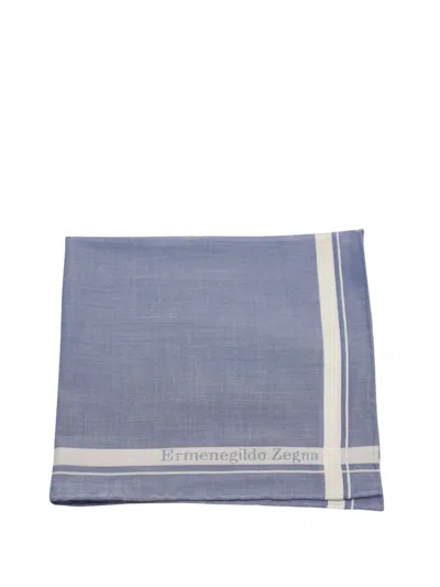 Pre-owned Ermenegildo Zegna Vintage Striped Square Scarf In Blue