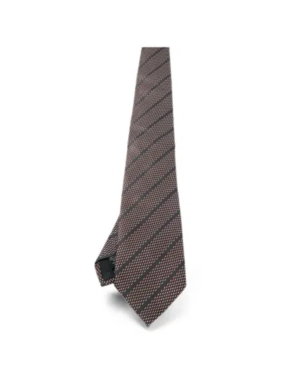 Pre-owned Ermenegildo Zegna Vintage Stripe-pattern Silk Tie In Gray