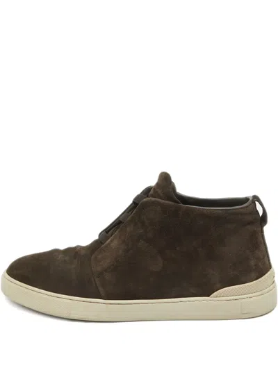 Pre-owned Ermenegildo Zegna Vintage Suede Round-toe Sneakers In Brown