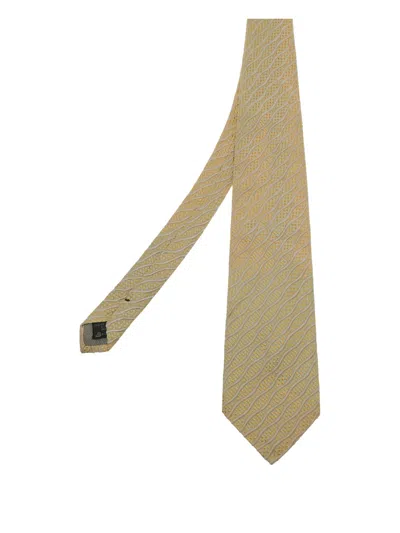 Pre-owned Ermenegildo Zegna Vintage Wave-pattern Silk Tie In Yellow