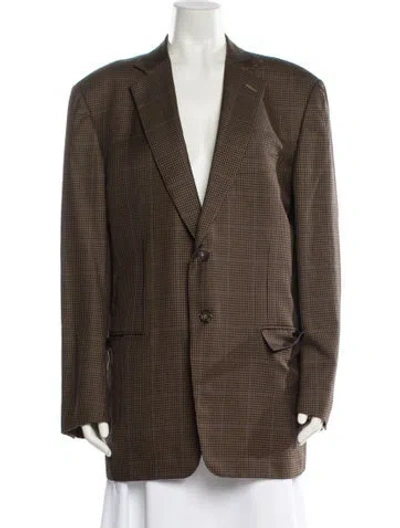 Pre-owned Ermenegildo Zegna Wool Houndstooth Print Blazer In Brown