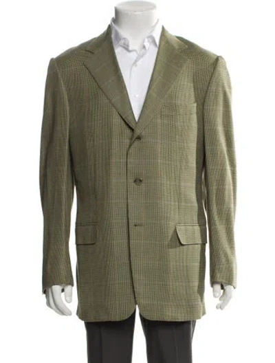Pre-owned Ermenegildo Zegna Wool Houndstooth Print Blazer In Green