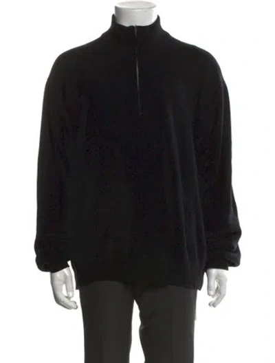Pre-owned Ermenegildo Zegna Wool Mock Neck Cardigan In Black