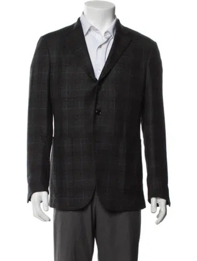Pre-owned Ermenegildo Zegna Wool Plaid Print Blazer In Blue
