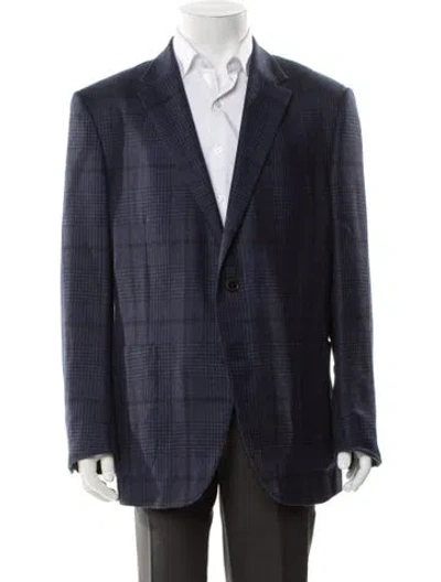 Pre-owned Ermenegildo Zegna Wool Plaid Print Blazer In Blue