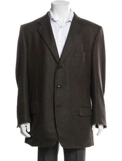 Pre-owned Ermenegildo Zegna Wool Plaid Print Blazer In Brown