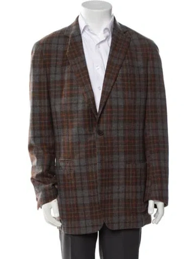 Pre-owned Ermenegildo Zegna Wool Plaid Print Blazer In Brown