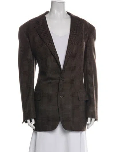 Pre-owned Ermenegildo Zegna Wool Plaid Print Blazer In Brown