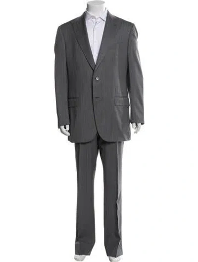 Pre-owned Ermenegildo Zegna Wool Plaid Print Two-piece Suit In Gray