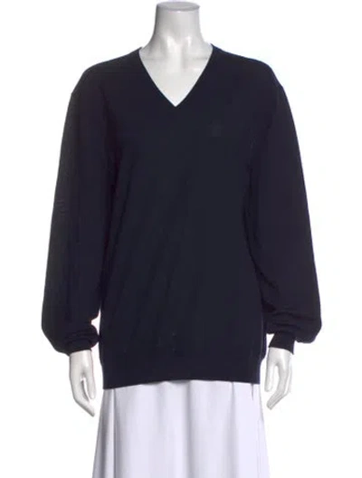 Pre-owned Ermenegildo Zegna Wool V-neck Sweater In Blue