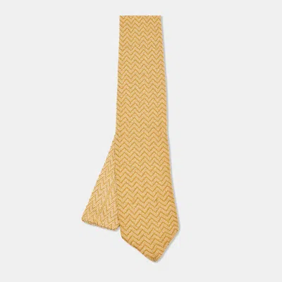 Pre-owned Ermenegildo Zegna Yellow Chevron Knit Standard Tie