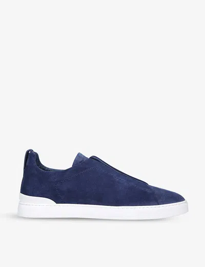 Ermenegildo Zegna Zegna Mens Blue Triple Stitch Low-top Suede Trainers