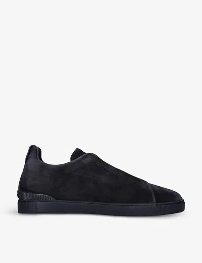 Ermenegildo Zegna Zegna Mens Navy Triple Stitch Suede Low-top Trainers