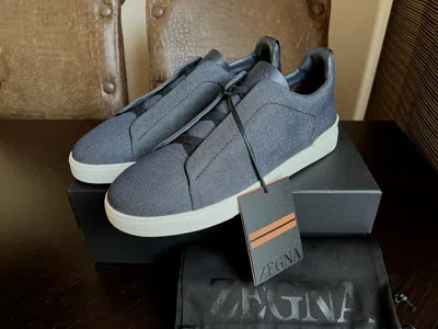 Pre-owned Ermenegildo Zegna Zegna Navy Blue Usetheexisting™denim Triple Stitch Sneakers Us 12 Uk 11 Eu 45