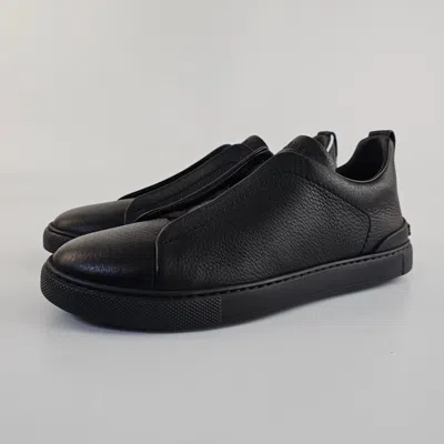 Pre-owned Ermenegildo Zegna Zegna Triple Stitch Black Leather Low Top Sneakers