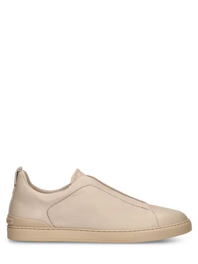 Pre-owned Ermenegildo Zegna Zegna Triple Stitch Off White Leather Low Top Sneakers Ss24