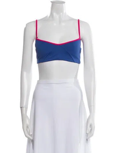 Pre-owned Ernest Leoty Square Neckline Sleeveless Crop Top In Blue