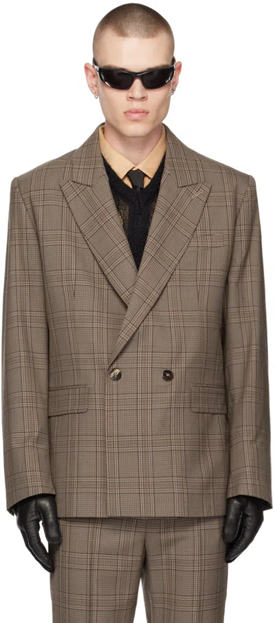 Ernest W Baker Beige Check Blazer In Beige&brown Check