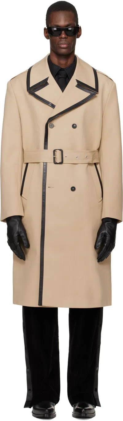 Ernest W Baker Beige Leather Trim Trench Coat In Sand