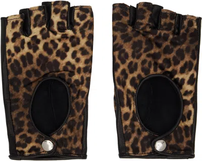 Ernest W Baker Black & Beige Open Finger Driving Gloves In Brown