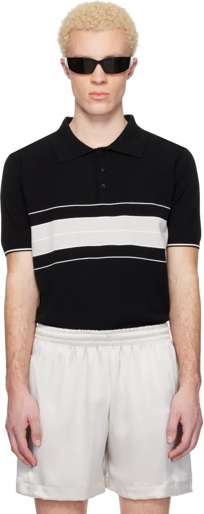 Ernest W Baker Black & Gray Striped Polo