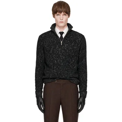 Ernest W Baker Black & Off-white Half-zip Sweater