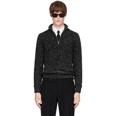 Ernest W Baker Black & Off-white Tweed Half-zip Polo
