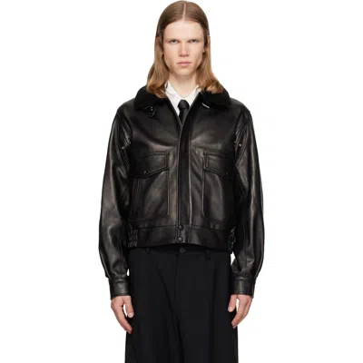 Ernest W Baker Black Aviator Leather Bomber Jacket