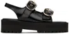 Ernest W Baker Black Buckle Sandals In Black Patent Leather