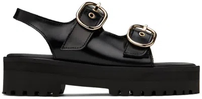 Ernest W Baker Black Buckle Sandals In Black Patent Leather