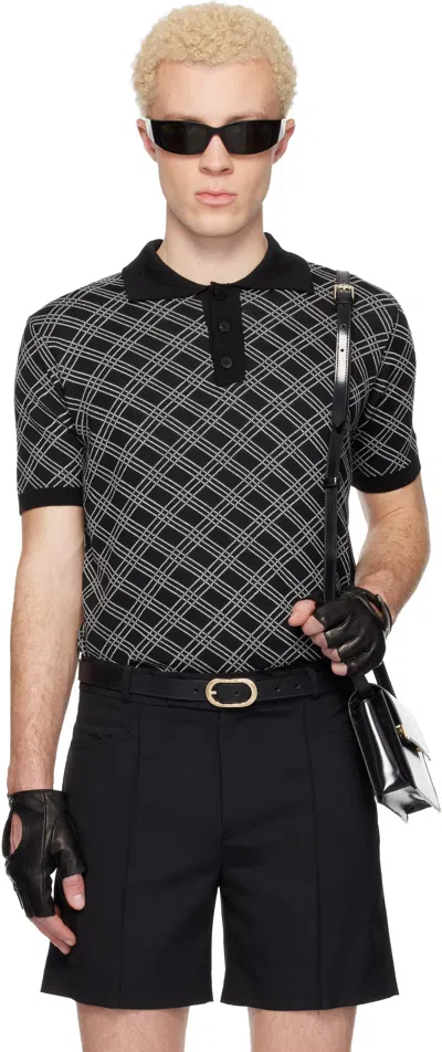 Ernest W Baker Black Check Jacquard Polo