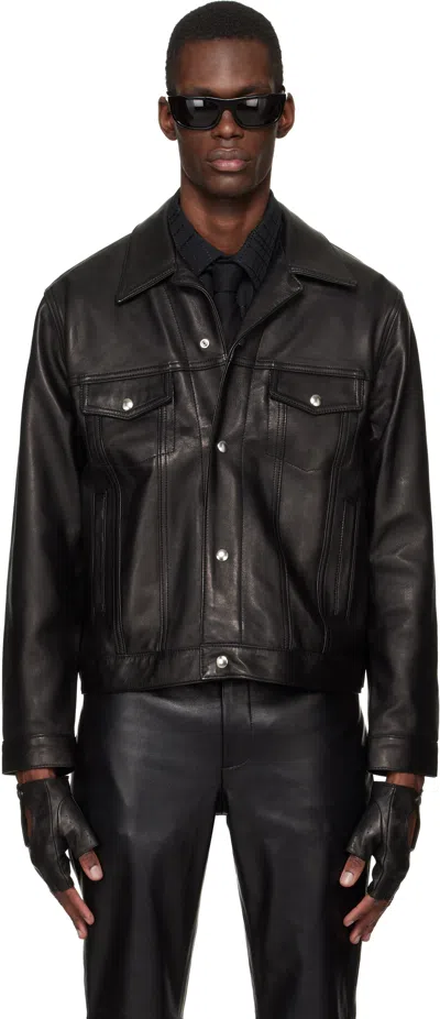 Ernest W Baker Black Diamond Spread Collar Leather Jacket