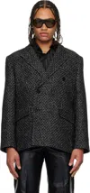 Ernest W Baker Black Double-breasted Blazer In Gray
