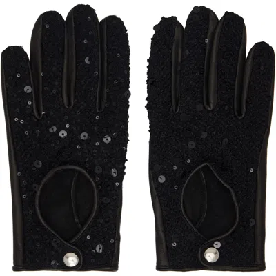 Ernest W Baker Black Driving Gloves In Black Sequin