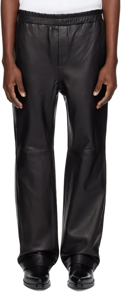 Ernest W Baker Black Elastic Waist Leather Pants In Gray