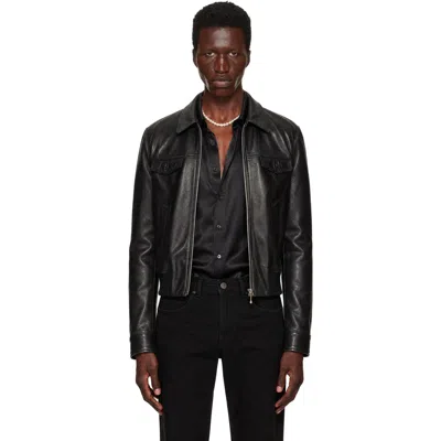 Ernest W Baker ブラック エンベリッシュド レザー ボンバージャケット In Black