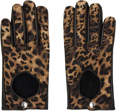 Ernest W Baker Black Embroidered Cheetah Driving Gloves