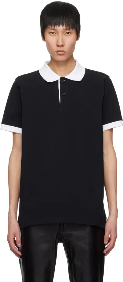 Ernest W Baker Black Embroidered Polo In Black W/ White
