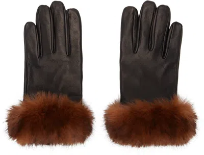 Ernest W Baker Black Faux-fur Trimming Gloves In Black&brown