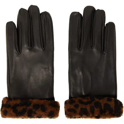 Ernest W Baker Black Faux-fur Trimming Leather Gloves In Cheetah