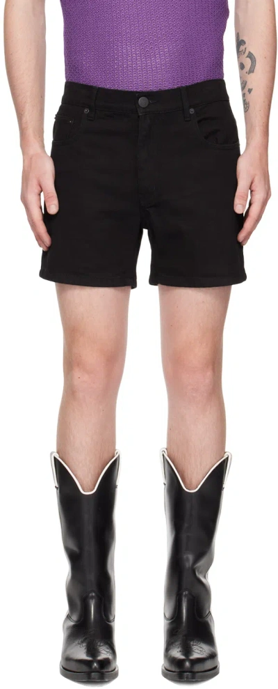 Ernest W Baker Black Five-pocket Denim Shorts In Black Organic Denim