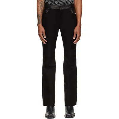 Ernest W Baker Black Five Pocket Leather & Suede Trousers