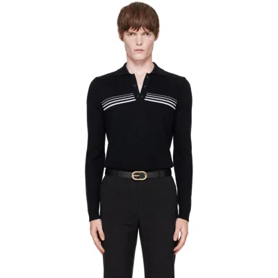 Ernest W Baker Black Gradient Stripped Polo Sweater
