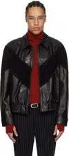 Ernest W Baker Black Leather & Suede Bomber Jacket In Black