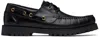 Ernest W Baker Black Leather Boat Shoes In Black Patent