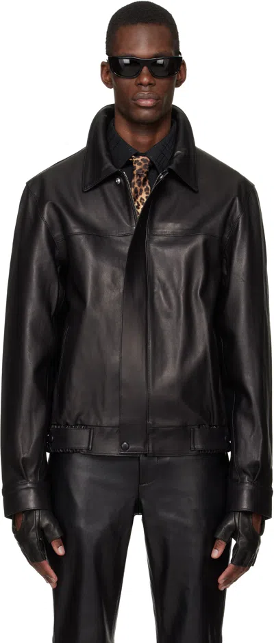 Ernest W Baker Black Leather Bomber Jacket