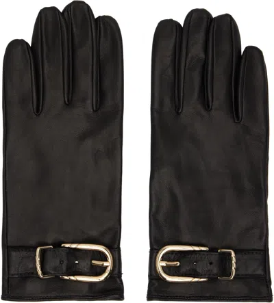 Ernest W Baker Black Leather Buckle Gloves
