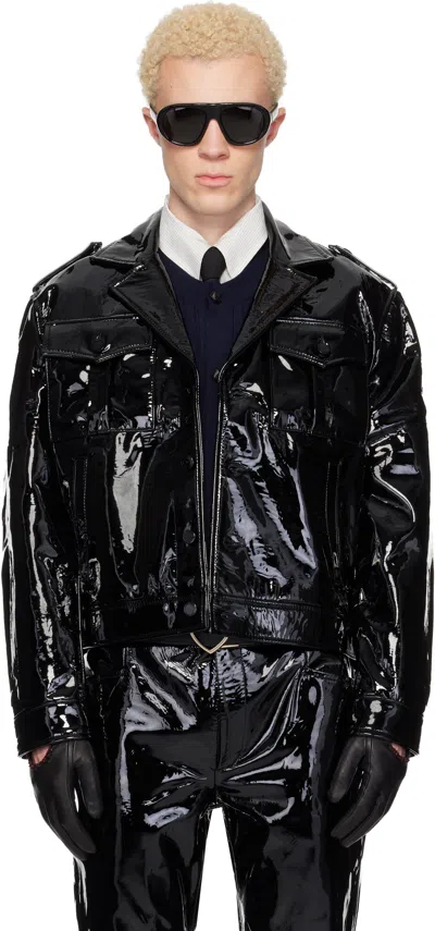 Ernest W Baker Black Leather Military Bomber Jacket