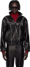 Ernest W Baker Black Leather Track Jacket In Black